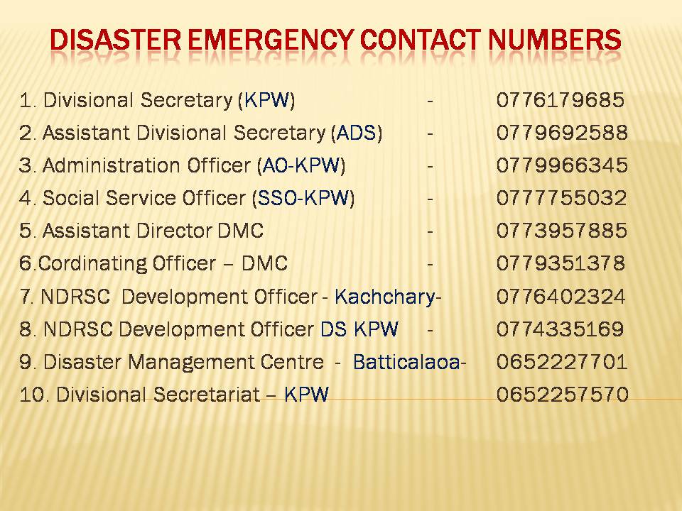 Disaster Emergency Contact Numbers